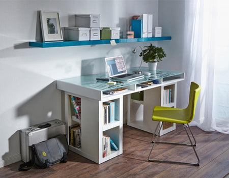 Home Office Desk With Glass-Topped Storage Space