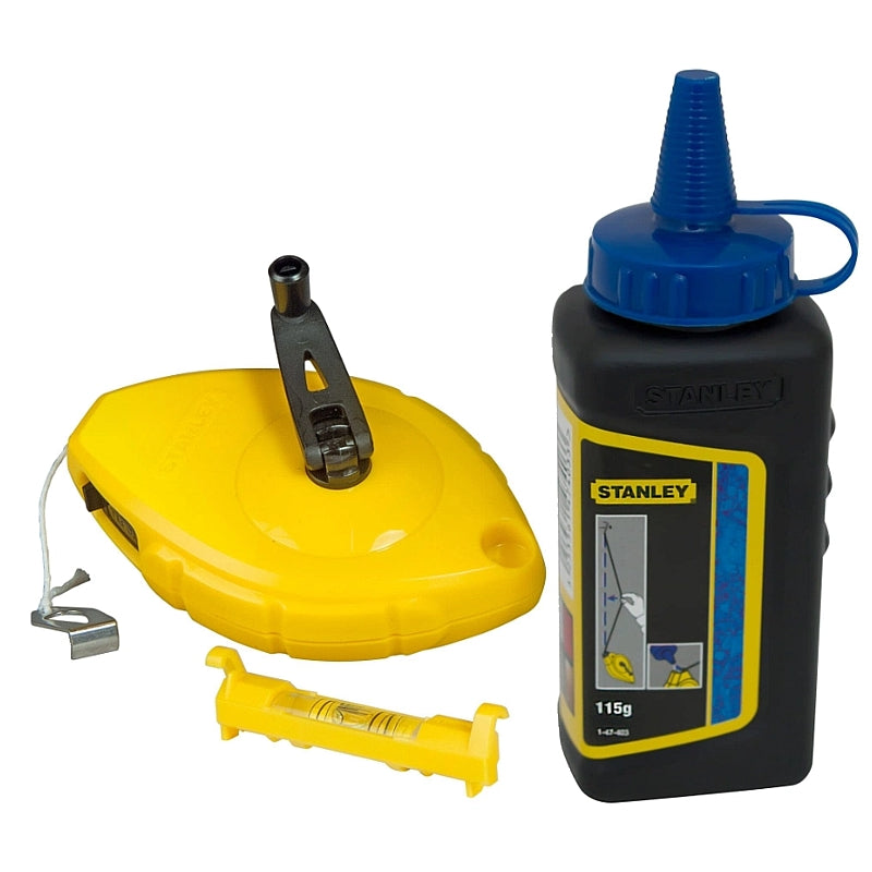 Stanley Chalk Line Reel 30M with Blue Chalk and Level | 0-47-443