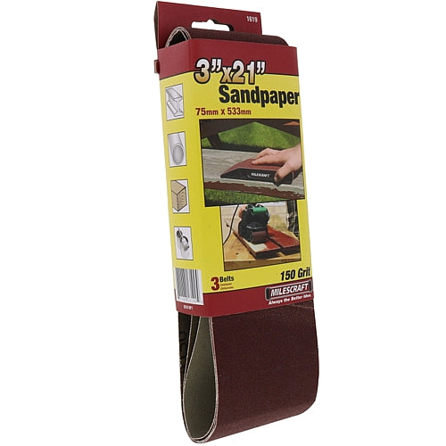 Milescraft - 3/Pk Sanding Belts 75 x 533mm - 150 Grit (SandDevil3.0) | 1619