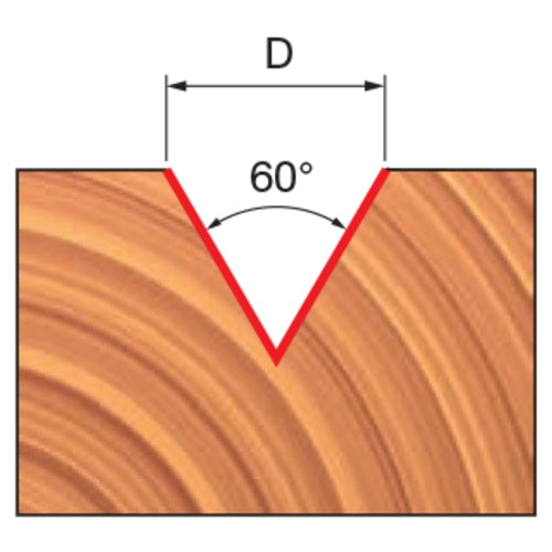 Freud V-Groove Router Bit, D-12.7mm x h-12.7mm x H-47.5mm x a-60 x A-1/4" | 20-15225P