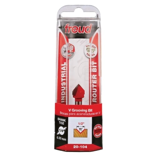 Freud V-Groove Router Bit, D-12.7mm x h-10.0mm x H-44.4mm x a-90 x A-1/4" | 20-10425P