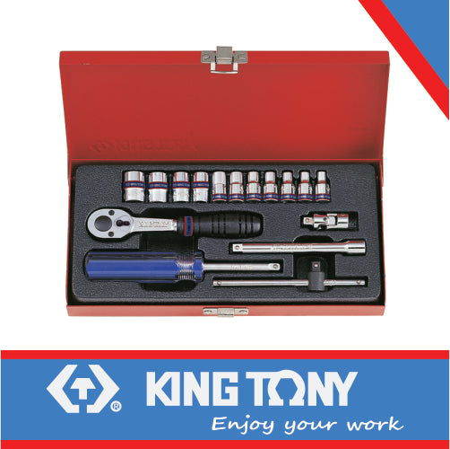 KING TONY 1/4" SOCKET SET 4 13MM 12P 16PC | 2016MR
