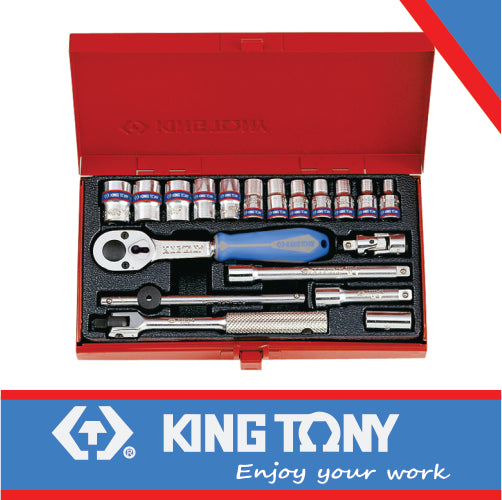 KING TONY SOCKET SET 1/4" METRIC 4 13MM 19PC 6P | 2521MR