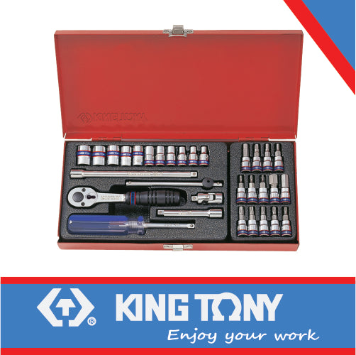 KING TONY 1/4" SOCKET SET 31PC WITH BITS 4 13MM 12P | 2031MR