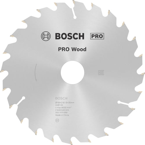 Bosch PRO Wood Circular Saw Blade, Ø184MM X B30MM X 2.6MM - 24T | 2608640610