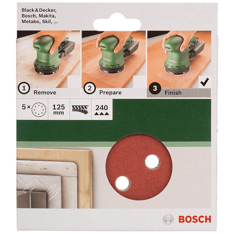Bosch DIY 5-Piece 125mm Sanding Discs with 8-Holes, 40 to 240 Grit