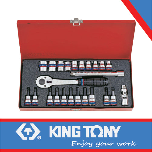 KING TONY SOCKET SET 3/8" WITH BIT SOCKETS 6 19MM 24PC | 3024MR