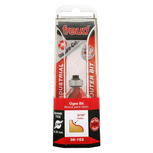 Freud Ogee Fillet Router Bit, D-31.75mm x h-12.2mm x H-53.9mm x x C-9.53mm x R-4.76mm x A-1/4" | 38-20225P