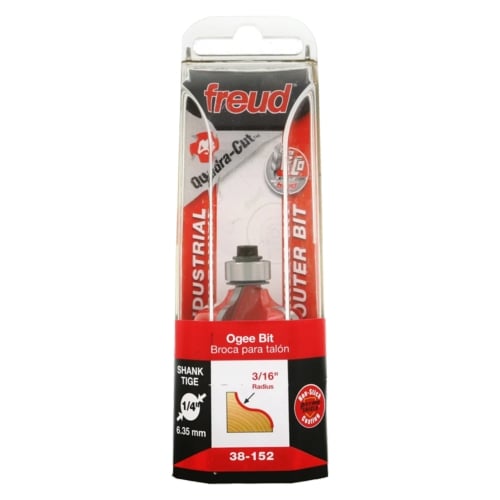 Freud Ogee Fillet Router Bit, D-31.75mm x h-12.2mm x H-54.4mm x C-12.7mm x R-4.76mm x A-1/4" | 38-15225P