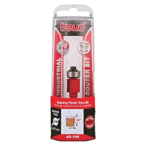 Freud Flush Trim Router Bit, D-12.7mm x h-25.7mm x H-72.9mm x C-12.7mm x A-1/4" | 42-10425P