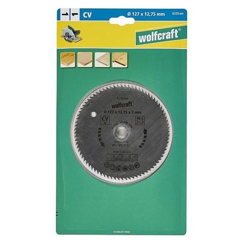 Wolfcraft 1 Cr-V Steel Circular Saw Blade, D127MM X B12.75MM X K2.0MM - T80 | 6255000