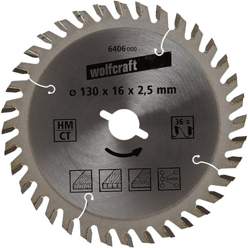Wolfcraft 1 TCT Circular Saw Blade, D130MM X B16MM X K2.5MM - 36T | 6406000