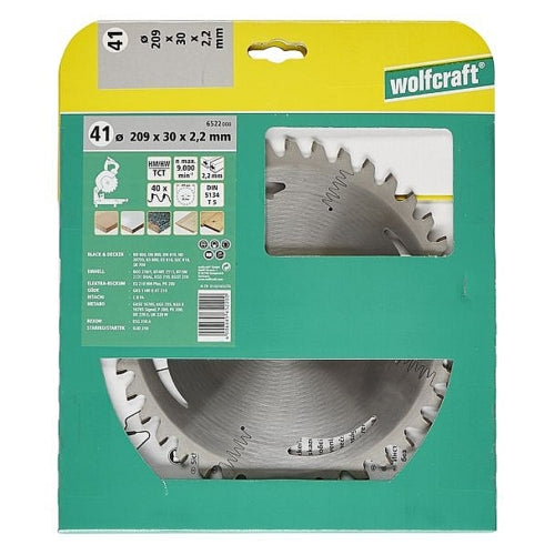 Wolfcraft 1 TCT Mitre Saw Blade, D209MM X B30MM X K2.2MM - 40T | 6522000