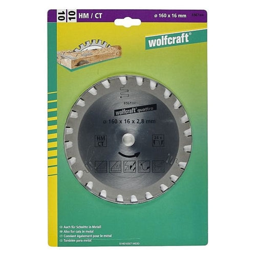 Wolfcraft 1 TCT Circular Saw Blade, D160MM X B16MM X K2.8MM - 24T | 6567000
