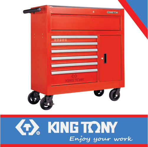 KING TONY TOOL TROLLEY 7 DRAW + 1 DOOR BALL BEARING SLIDES | 87439 7B
