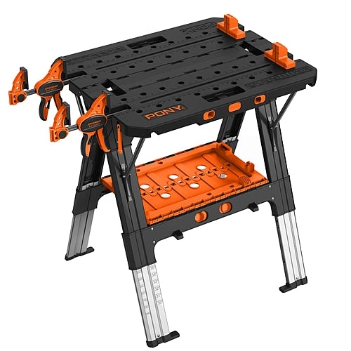Pony 2-In-1 Heavy Duty Folding Worktable/Sawhorse with 4Pc Bench Dogs & 2 Clamps | AC60-PRO