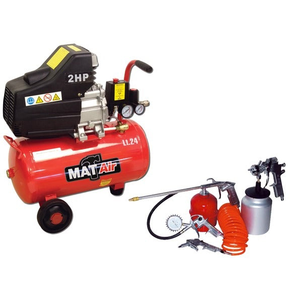 MATair 24L Air Compressor, 1.5kW/2HP, 220V/1P + 5Pc Air Tool Kit