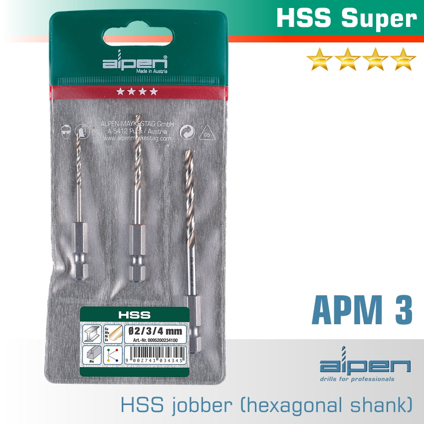 Drill bit set 3 piece hex shank super 2-3-4mm(ALP APM3)