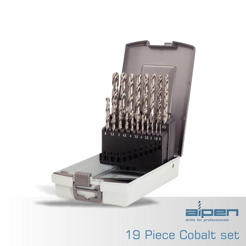 Hss cobalt drill bit set 19 piece 1.0-10.0mm x 0.5mm in plastc case(ALP KP19)
