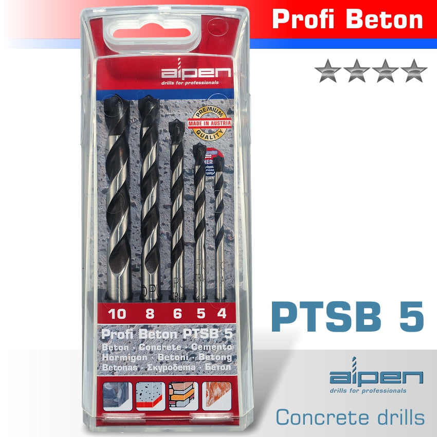 Concrete profi beton drill bit 5 piece set 4 5 6 8 10 mm(ALP PTSB5)