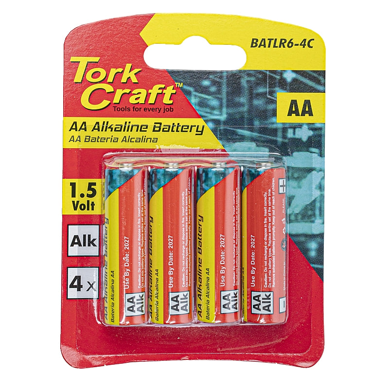Tork Craft 4/Pk 1.5V AA Alkaline Batteries, Shrink Wrap | BATLR6-4C