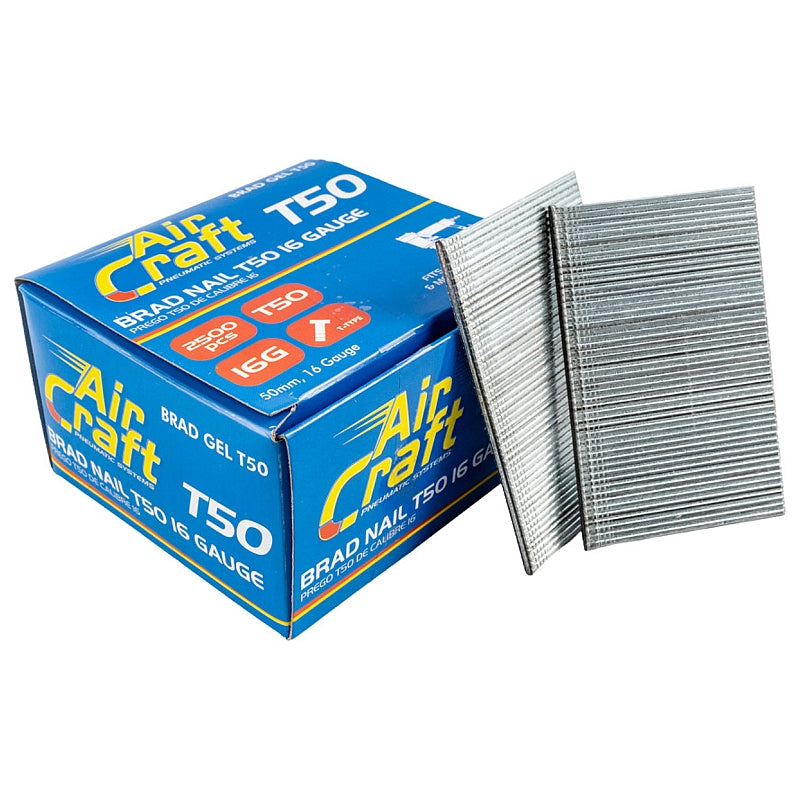 AirCraft 2500/Pk Brad Nails 50mm, 16G T-Type | BRAD GEL T50