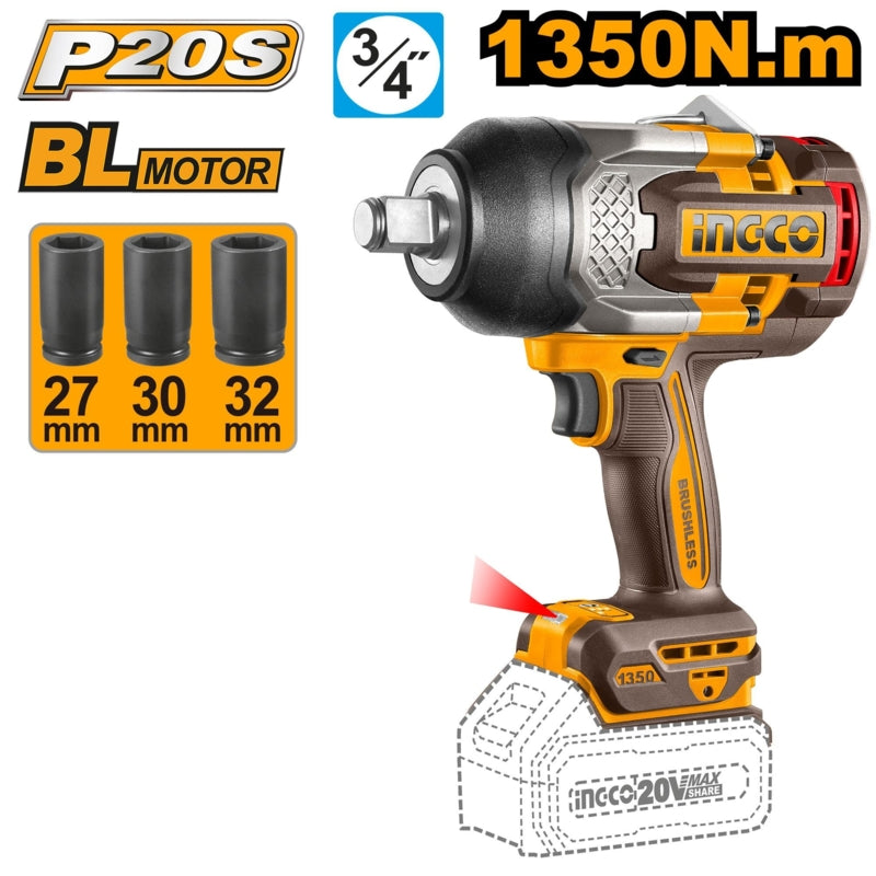 Ingco 3 Piece 20V Combo Kit, Rotary Hammer Drill + Impact Drill + Impact Wrench | COSLI250281