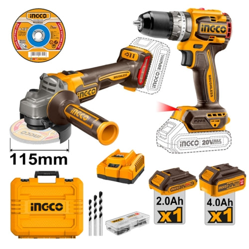 Ingco 20V Brushless Cordless Combo Kit - Compact Impact Drill +