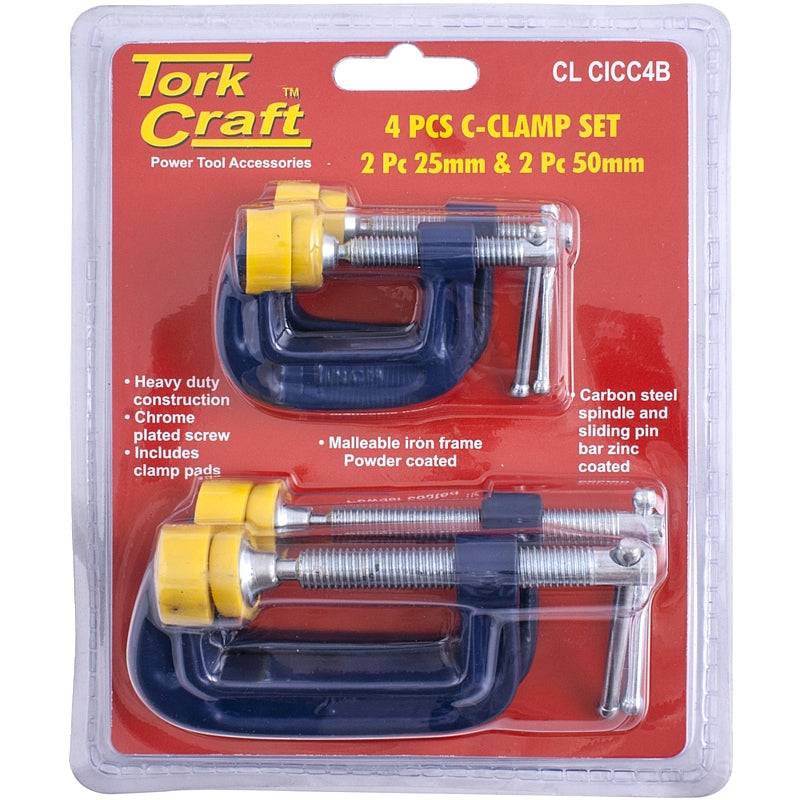 Tork Craft 4 Piece C-Clamp Set, 2 x 25mm & 50mm | CL CICC4B