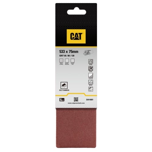 CAT 6 Piece Assorted Sanding Belts, 75 x 533mm (Grit 60,80,120) | DA14001