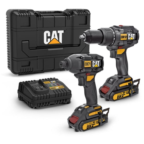 CAT 18V Cordl. 2-in-1 Combo Kit, Hammer Drill & Impact Driver, 2 x