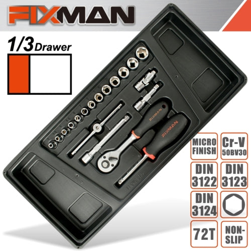 Fixman 19Pc 1/4" Drive Socket & Accessory Set, Tool Insert Module | FIX F1BT35