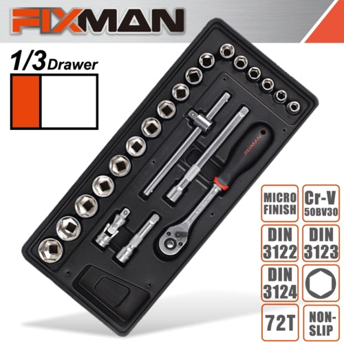 Fixman 22Pc 3/8" Drive Socket & Accessory Set, Tool Insert Module | FIX F1BT36