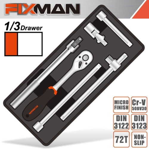 Fixman 6Pc 1/2" Drive Ratchet Wrench & Accessory Set, Tool Insert Module | FIX F1BT74