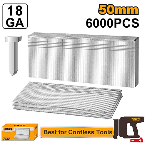 Ingco 6000Pc 50mm Brad Nails, 18 Gauge | ANA18506