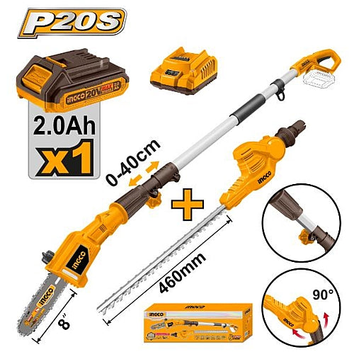 Ingco 2Pc 20V Cordless Combo - Pole Saw + Pole Hedge Trimmer, 1 x