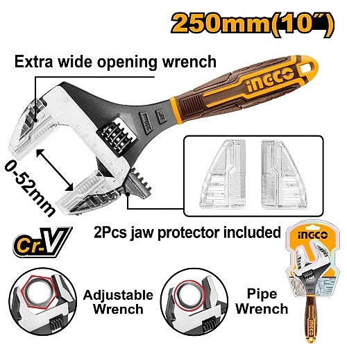 Ingco 2-In-1 Stubby Adjustable Wrench 250mm | HADWG0810