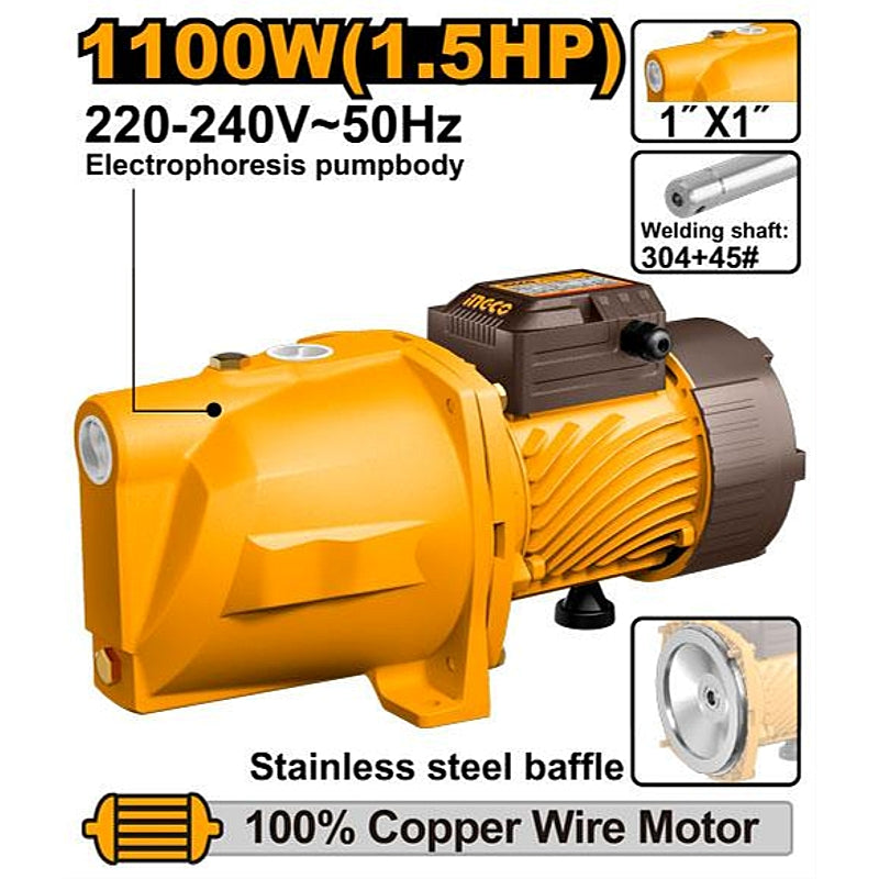 Ingco Self-Priming Jet Pump 70 L/min, 1100W (1.5HP) | JP110068