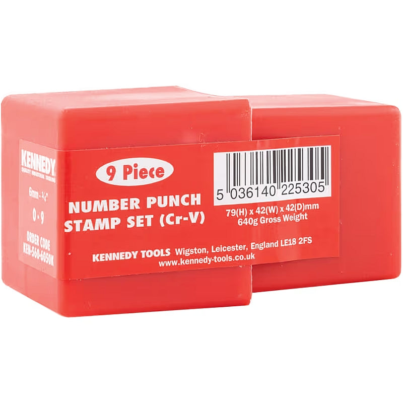 Kennedy 9Pc Number Punch Stamp Set, Positive Indent, 0 to 9, 6.0mm | KEN5606050K