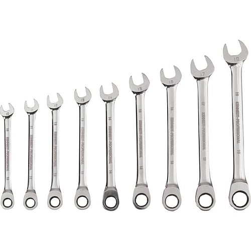 Kennedy-Pro 9Pc Ratchet Combination Spanner Set, 10-19mmm