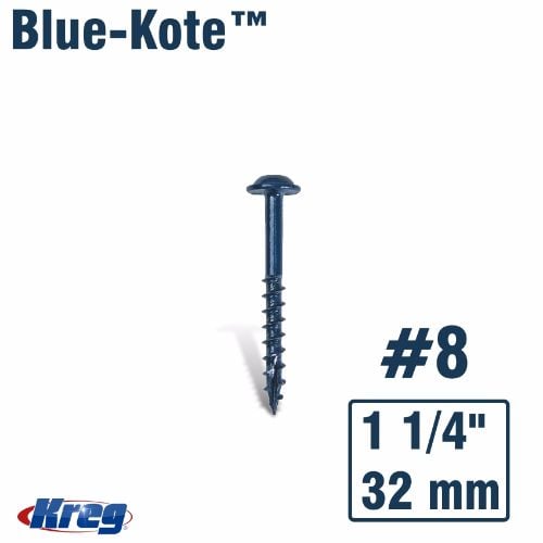 Kreg Blue-Kote WR Pocket Hole Screws 1-1/4″ #8 Coarse Washer Head 100Ct