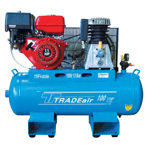 TRADEair 100L 4-Stroke Petrol Compressor Belt Driven 11HP - 12Bar