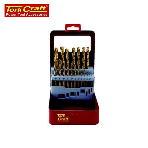 Drill Bit Set 19Pce Tin. Coated Metal Case