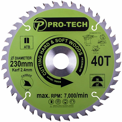 Pro-Tech TCT Professional Saw Blade 230MM X B30MM X 2.4MM - 40T | PT23040-30