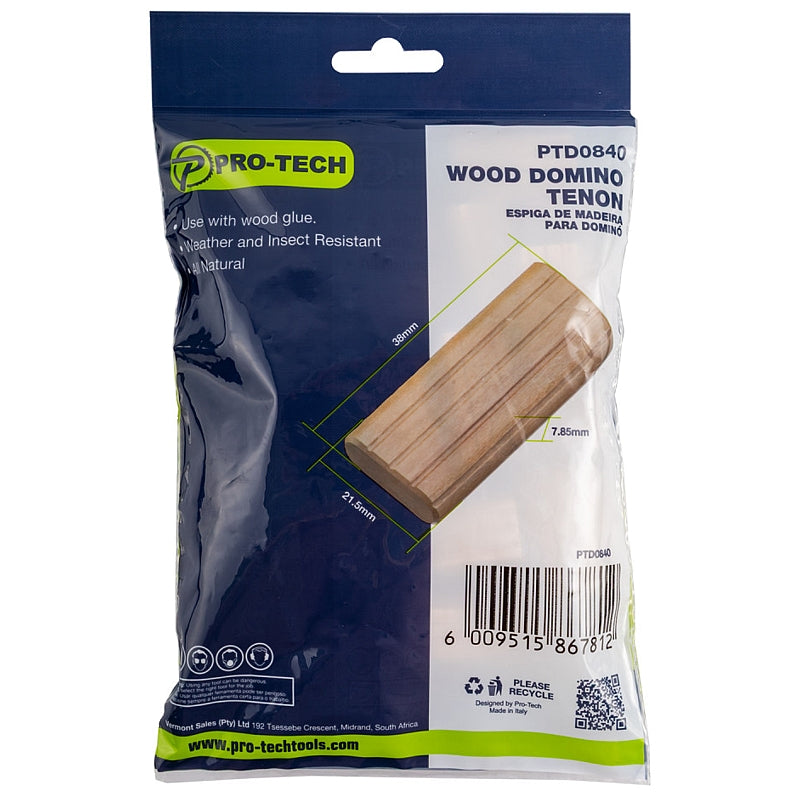Pro-Tech 50Pc Beech Wood Domino Tenon 8 x 40mm | PTD0840
