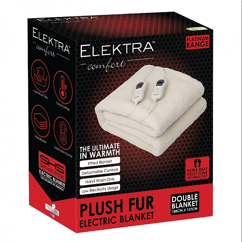 Elektra Comfort Double Fitted Electric Blanket, Thick Acrylic Fur | SEL-2202