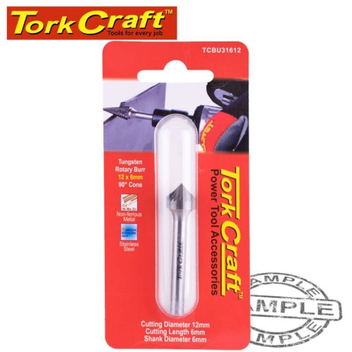 Rotary burr tungsten 12x6x6mm 90 degree cone