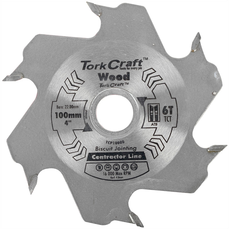 Tork Craft Contractor Biscuit Jointer Blade, D 100MM X B 22.0MM X K 4.0MM - 6T | TCP10008