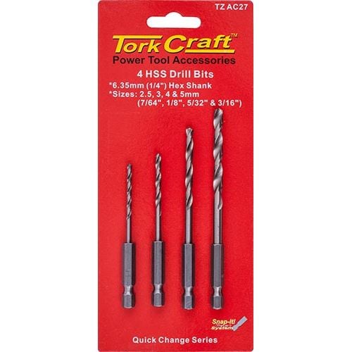 Hex shank drill bit 4 pce set 2.5mm 3mm 4mm 5mm(TZ AC27)