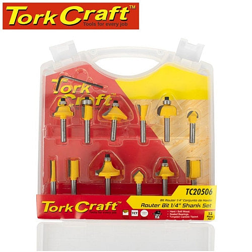 Tork Craft - 12Pc Straight & Profile Router Bits Set 1/4" Shank | TC20506